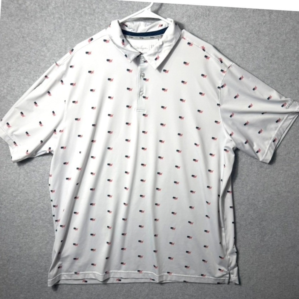 Walter Hagen Mens XXL Golf Polo Shirt White USA Flag Print Short Sleeve
